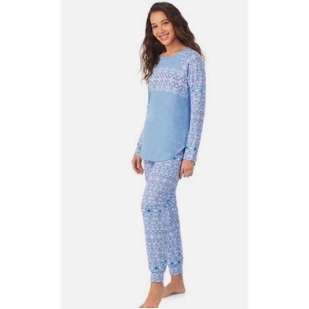 Cuddl Duds Fair Isle Pajama Set Blue Jogger Cozy Lounge Medium Cottagecore PJs